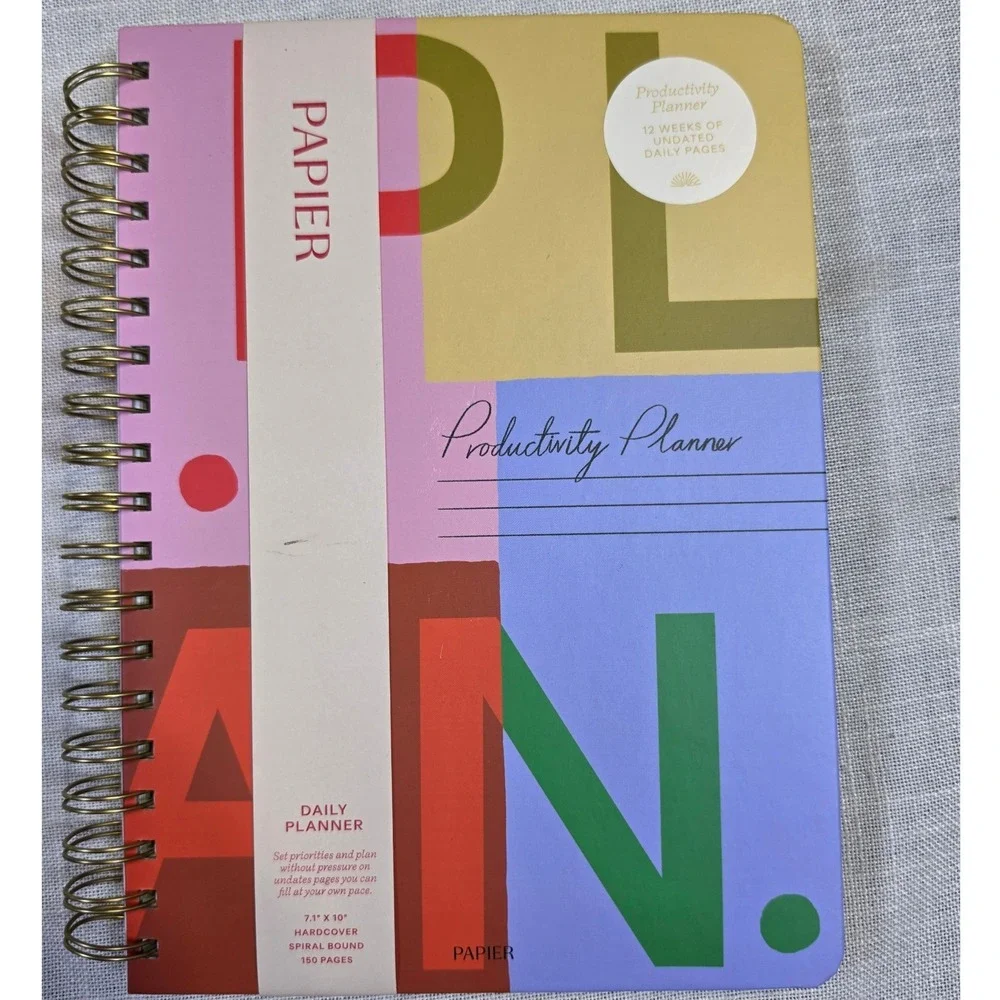 Papier Daily Productivity Planner Undated Colorblock Hardcover Spiral 150 Pages